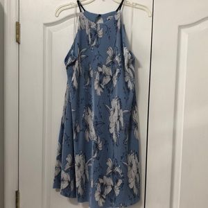 Blue Floral High Neck Mini Dress